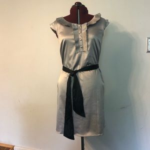 Silver/Grey Dress with Navy Ribbon Belt